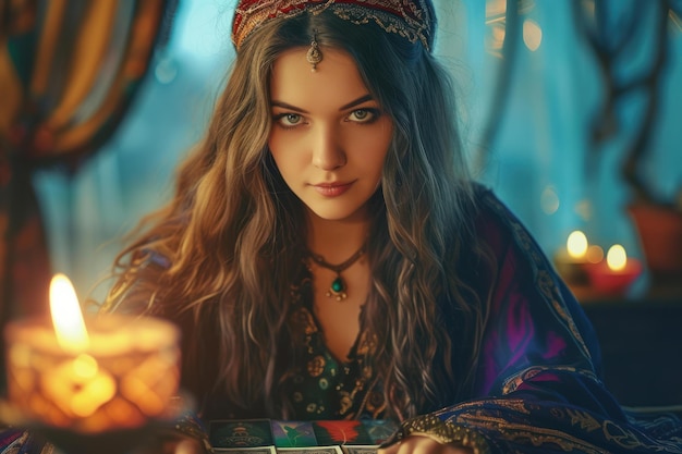 Alluring Tarot reader looking beauty female Generate Ai