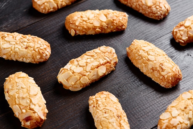 Almond Baked Cookie on Wooden Table Background