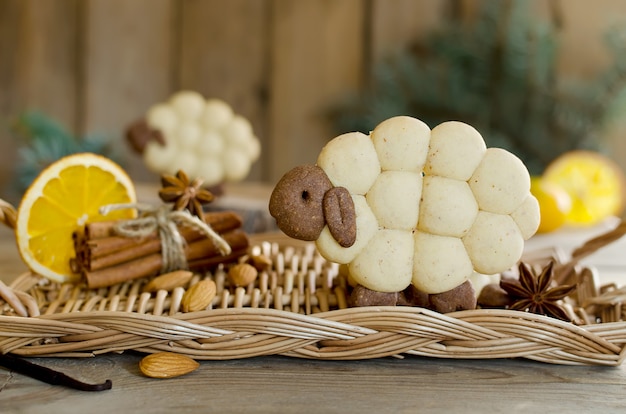 Almond biscuits Lamb with spices in a rustic style