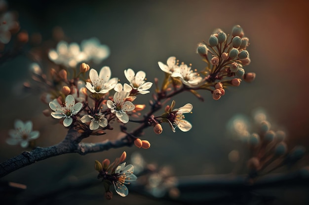 Almond blossoms at sunset Created with generative AI technology