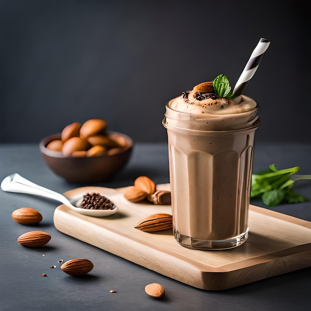 Almond Butter Chocolate Protein Smoothie ai generated