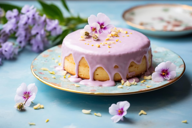 Almond Desserts in a pink and pastel blue floral folk barbiecore style