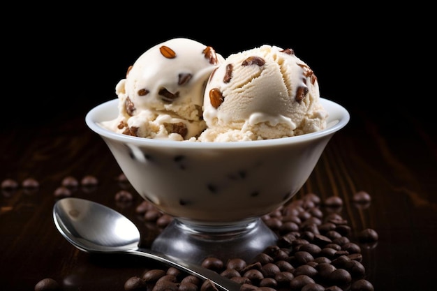 Almond ice cream with coffee beans