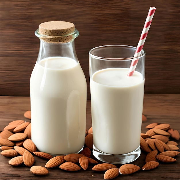 Almond milk with almond generative art by AI