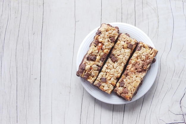 Almond and oat protein bars on table