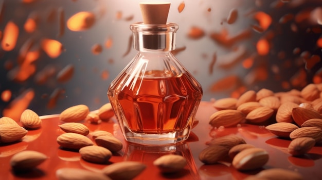 Photo almond oil bottle with almonds