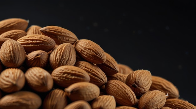 Almond Seeds on a Black Background Realistic CloseUp Photography