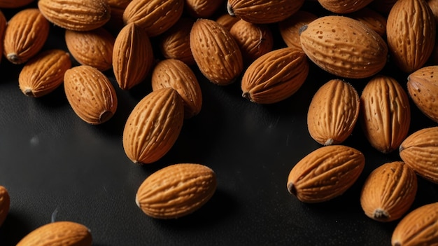 Almond Seeds on a Black Background Realistic CloseUp Photography