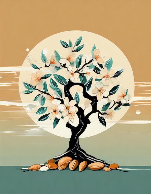 Almond tree illustration