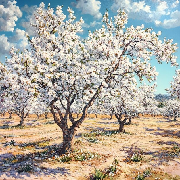 Photo almond trees blossoming with fragrant white blossoms