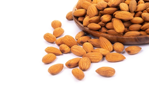 Almonds on white background. Healty food concept.