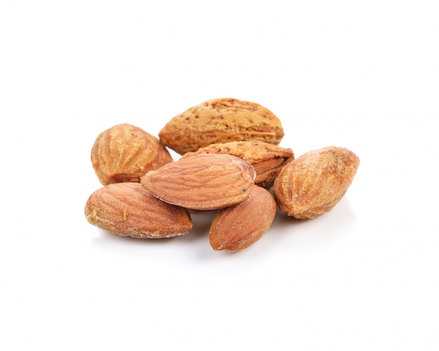 Almonds on a white background