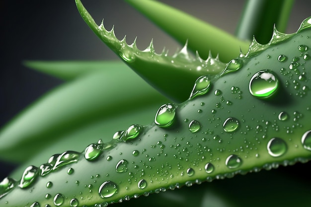 Aloe vera cover with drops of water Macro close up Succulent leaves and water Generative AI