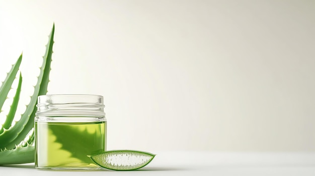 Photo aloe vera jar and leaves isolated on white background with copy space