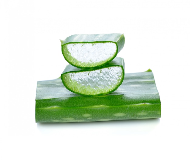 Aloe vera leaf and slices isolated on white 