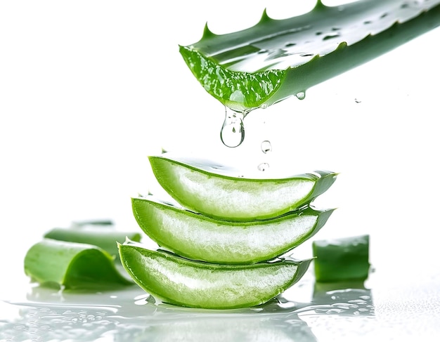 aloe vera macro shot isolated on white background