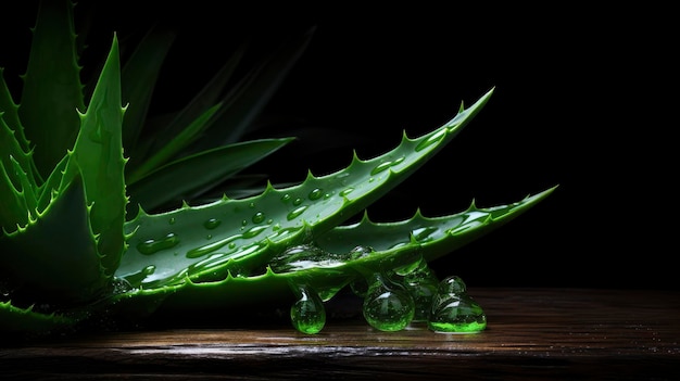 Aloe vera plant on black background Skin care concept Copy space