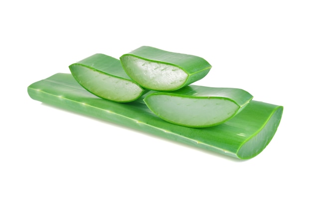 Aloe vera slice on white background.