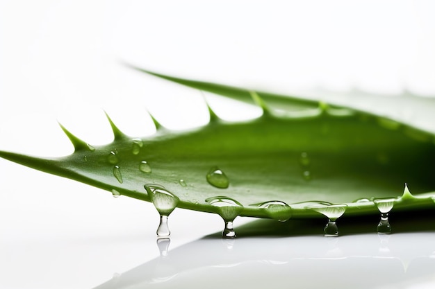 Aloe vera with gel dripping on white background Generative Ai