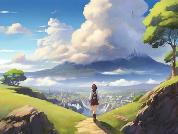 alone anime boy watching city sky digital art painting anime art Graphics backgrounds anime characters anime wallpapers cartoon fantasy