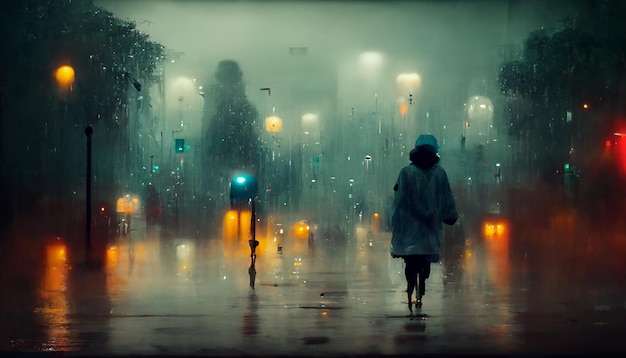 Alone in a Rainy Street Background Image