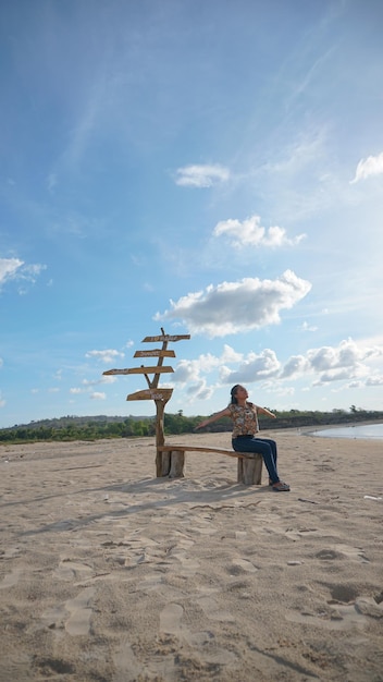 Alone woman enjoying beauty beach