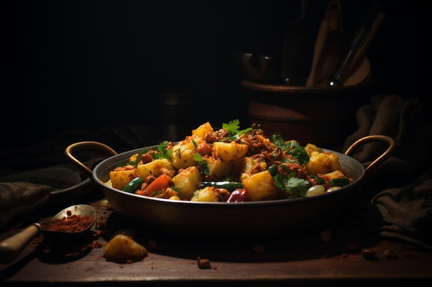 Photo aloo gobi in a moody light setting yummy delicious aloo gobi food image photography