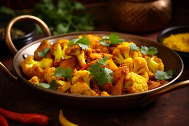 Photo aloo gobi served in a traditional indian plat