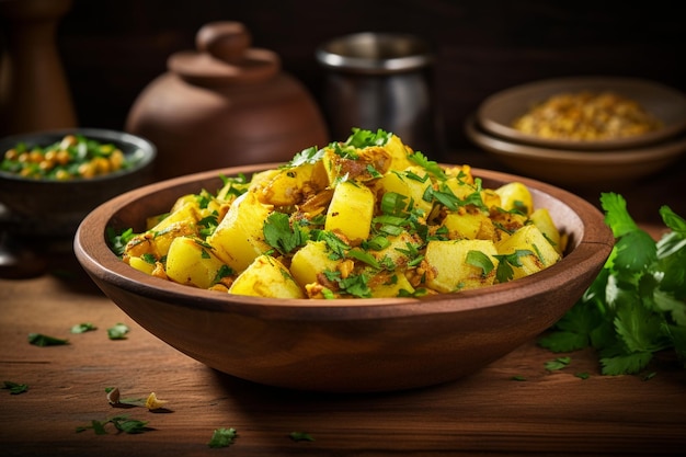 Aloo Gobi with finely chopped coriander and onions