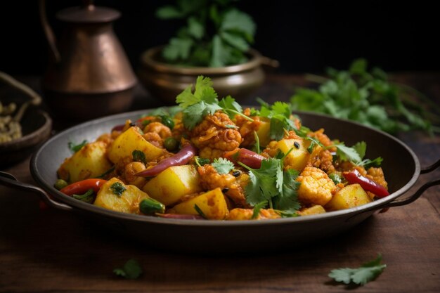 Photo aloo gobi with fresh hyssop