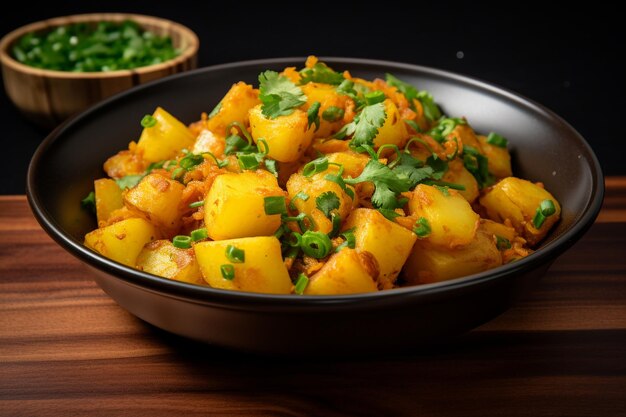 Aloo Gobi with a garnish of fresh cilantro and gree