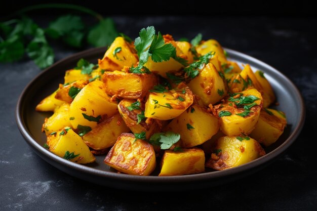 Aloo Gobi with golden potato slices on top