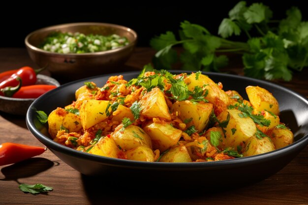 Photo aloo gobi with a side of fresh lime wedges