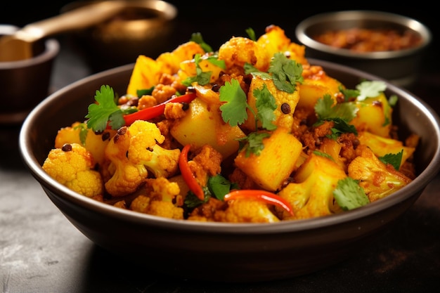 Aloo Gobi with a side of tangy tamarind chutney