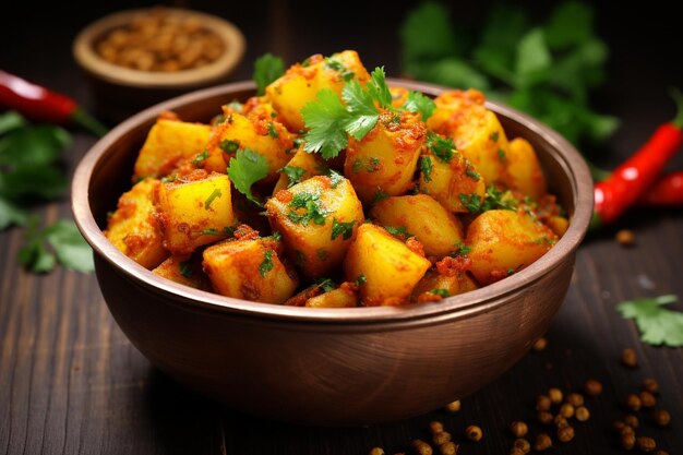 Photo aloo gobi with whole spices like cumin and coriande