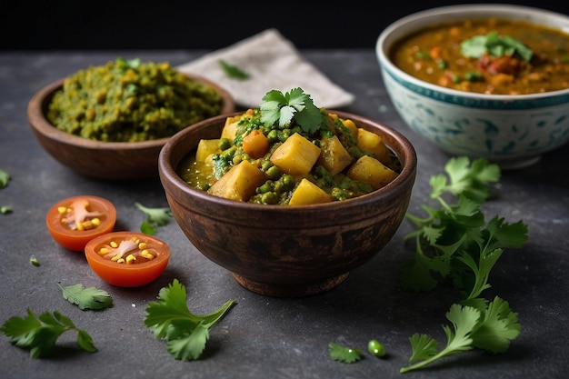 Aloo Matar with a side of coriander chutney