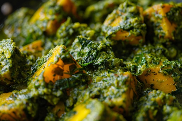 Aloo palak sabzi or spinach potatoes curry served in a bowl