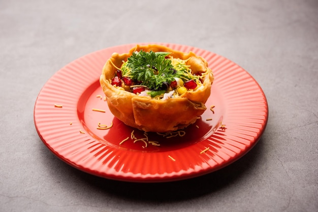 Aloo Tokri Chaat or Potato Basket stuffed chat or katori chat