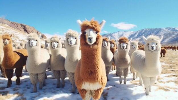 Alpaca animal herd landscape farm ranch photography AI Generated Image