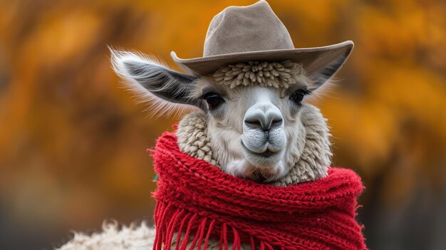 Alpaca in a Cowboy Hat and Scarf