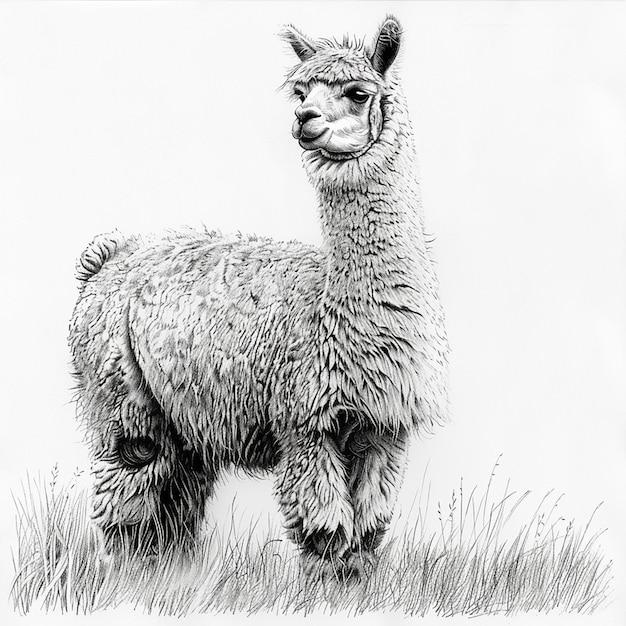 Alpaca isolated pencil drawing on white paper artwork