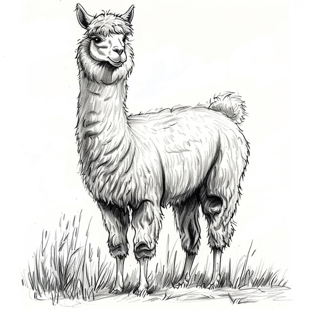 Alpaca isolated pencil drawing on white paper artwork