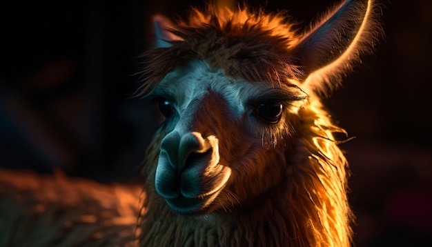 Alpaca stares at camera cute and woolly generated by AI