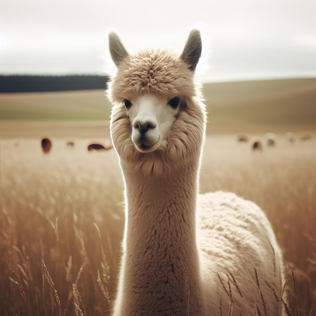 alpacas looking at camera in the field