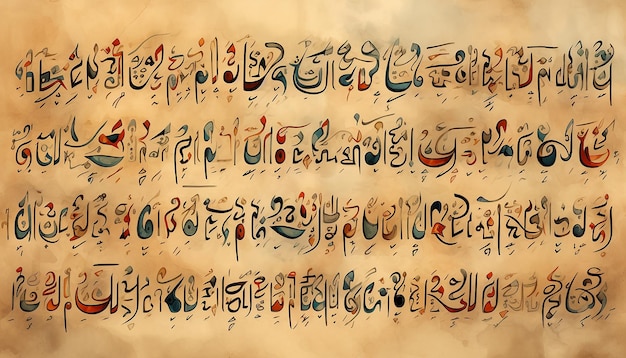 Photo the alphabet arabic hand writing in an old paper