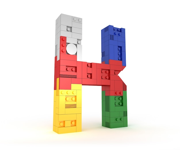 Alphabet Colorful block brick type Perspective font 3d Rendering on white background