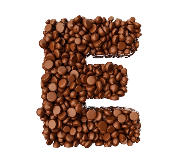 Alphabet E made of chocolate Chips Chocolate Pieces Alphabet Letter E 3d illustration