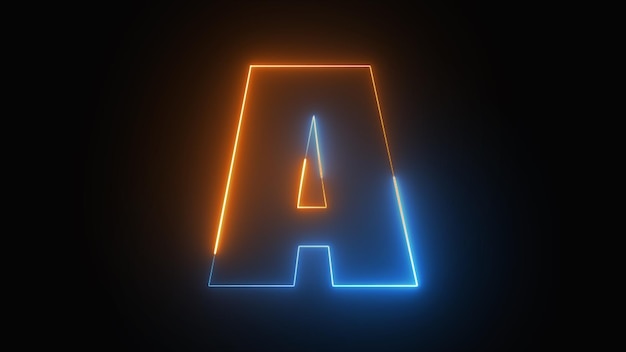 Alphabet A glowing in the dark pink blue neon light Shine letter A the best digital symbol 3d render Education concept