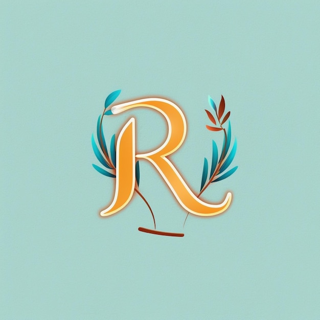 Alphabet letter R with leaves Nature font 3D rendering