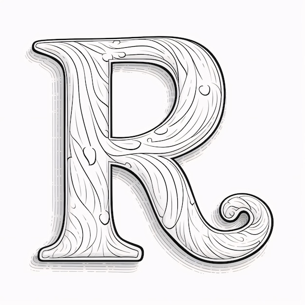 Alphabet letter R in woodcut style handdrawn vector illustration